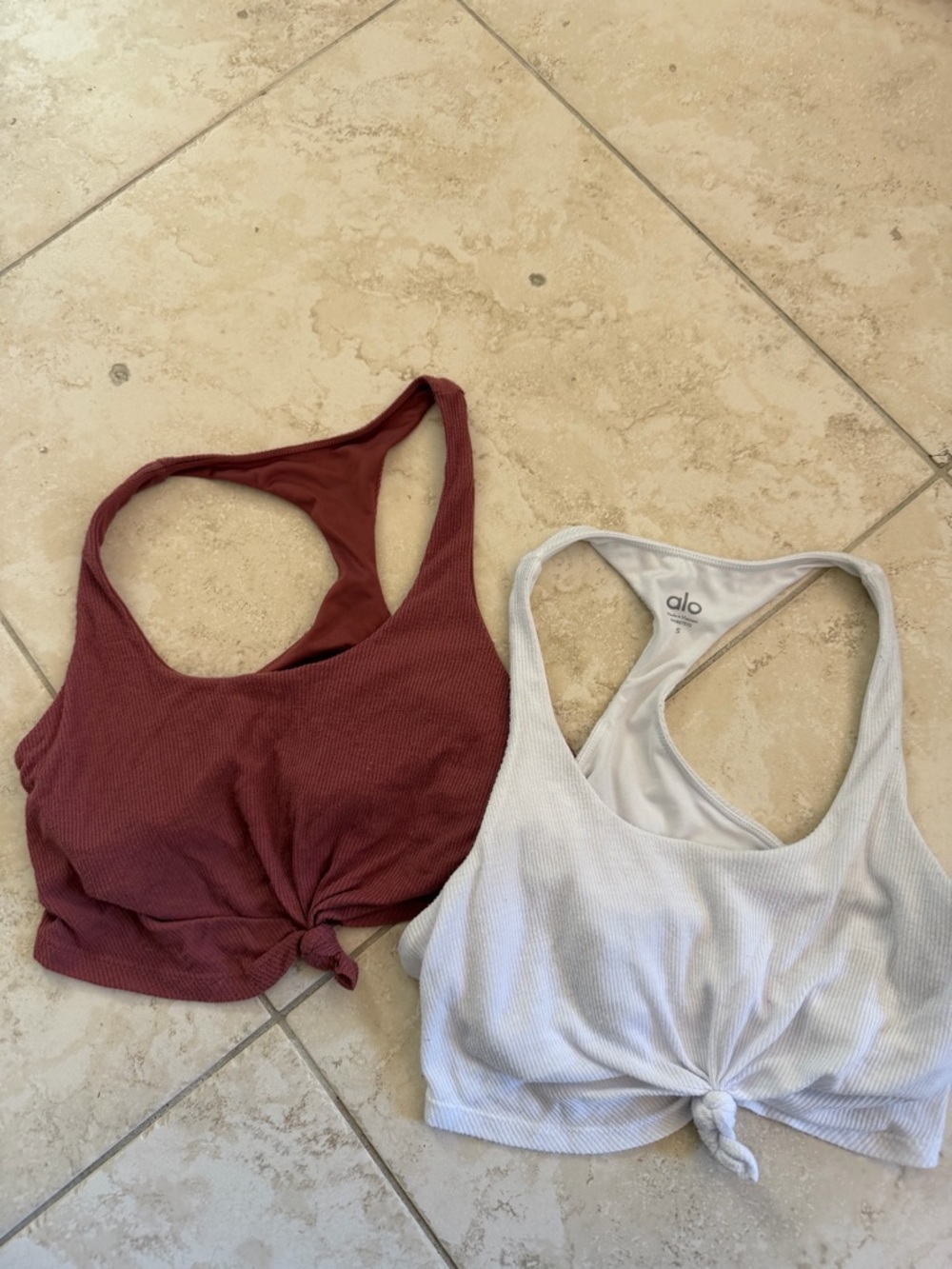 ALO Yoga Ribbed Knot Front Tank Duo - Dusty Rose & White